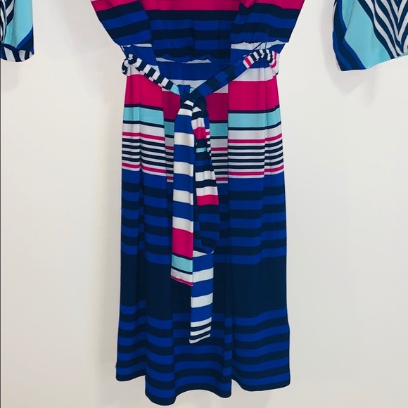 Guess | Blue Striped Open Button 3/4 Sleeves | Sash Waist MIDI Dress | Size 6 - Picture 5 of 9